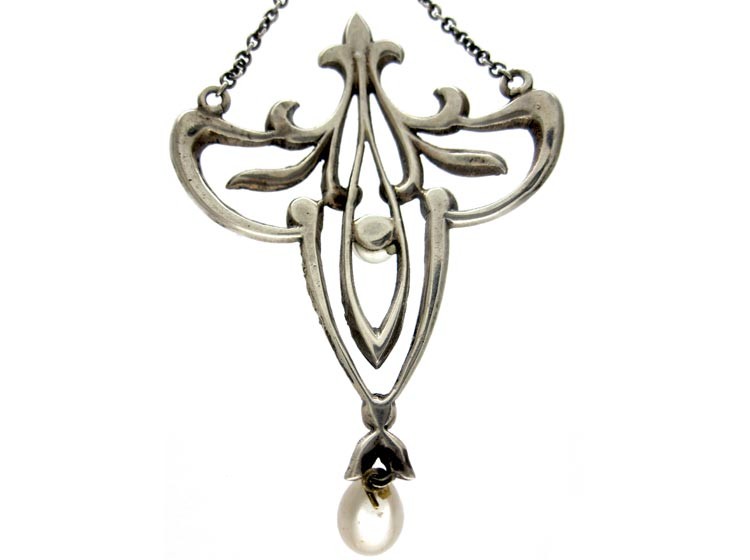 Art Nouveau Paste & Silver Pendant on Chain
