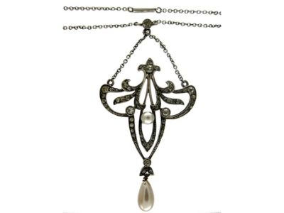 Art Nouveau Paste & Silver Pendant on Chain