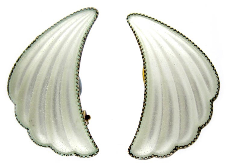 White Enamel Silver Gilt Earrings