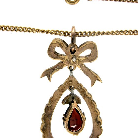 Bohemian Garnet Bow Drop Pendant on Gold Chain