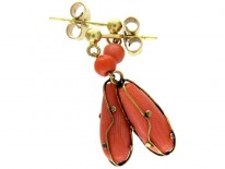Coral & Caged Gold Drop Earrings