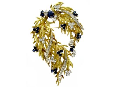Sapphire Diamond 1950s 18ct Brooch