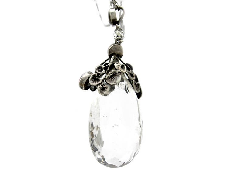 Amy Sondheim Silver &Rock Crystal Pendant on Original Long Silver & Rock Crystal Chain