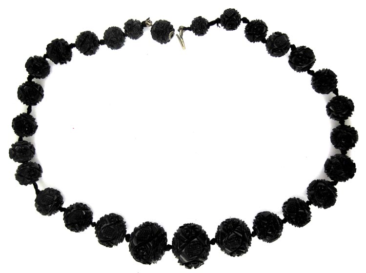 Carved Jet Bead Necklace The Antique Jewellery Company