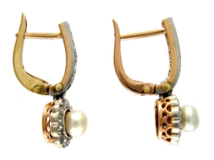 Natural Pearl Rose Diamond Drop Earrings