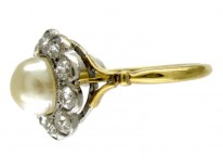 Diamond & Natural Pearl Ring