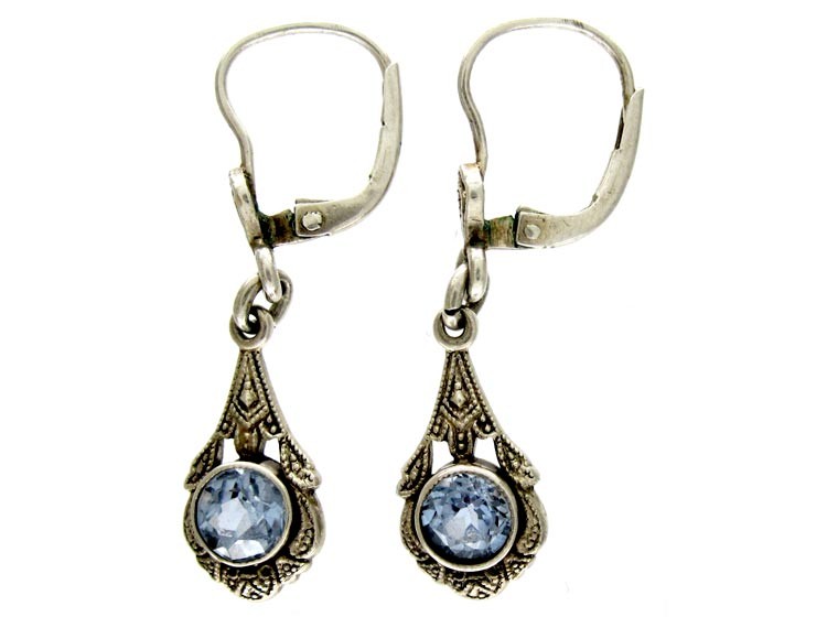 Silver & Blue Paste Drop Earrings