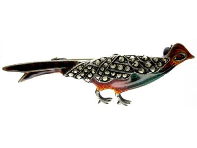 Silver, Marcasite & Enamel Pheasant Brooch