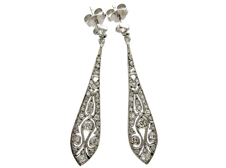 Diamond Drop Earrings (540B) | The Antique Jewellery Company