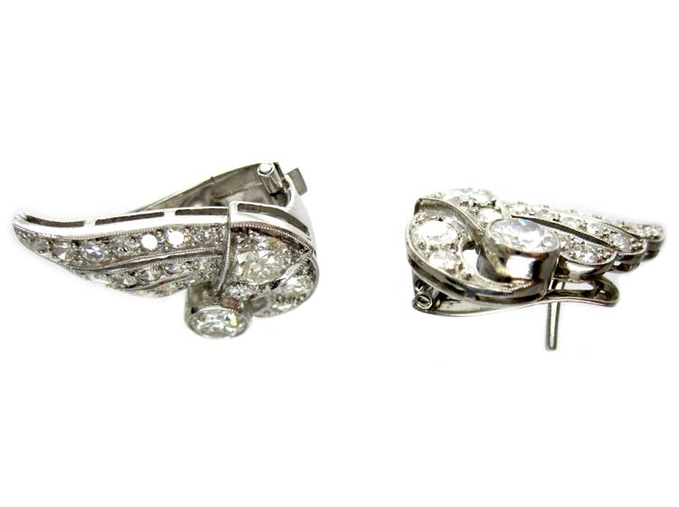 Diamond Art Deco Clip Earrings