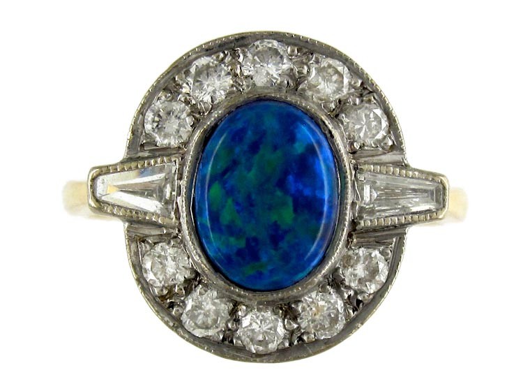 Art Deco Black Opal & Diamond Ring