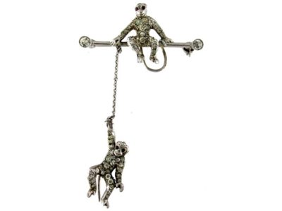 Paste-Set Silver Monkey Brooch