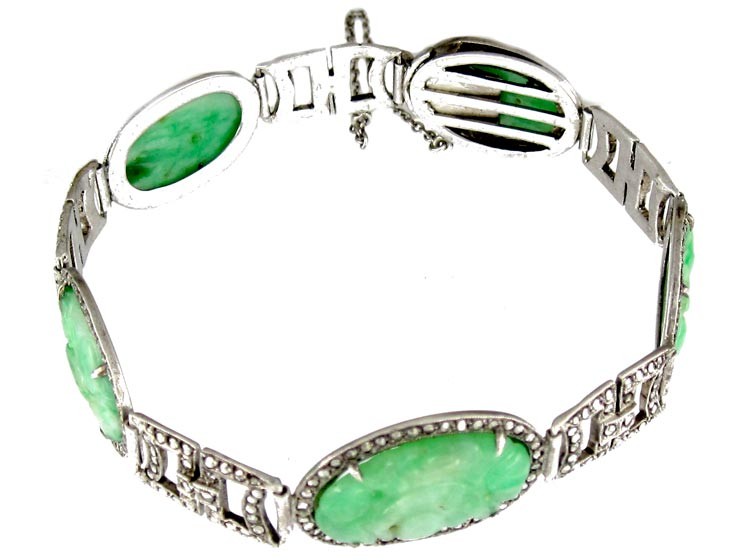 Art Deco Jade, Silver & Marcasite Bracelet