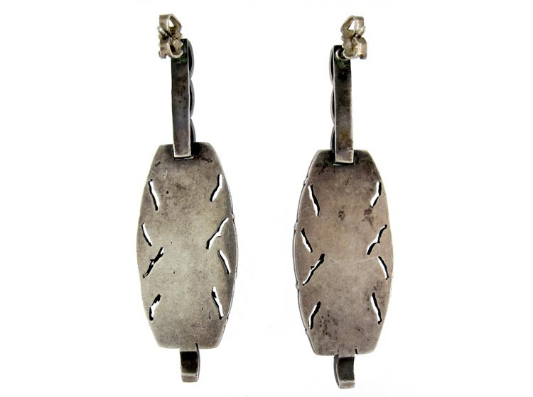 Art Deco Marcasite Silver Onyx & Coral Earrings