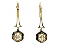 Black Enamel & Diamond Drop Earrings