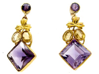 Amethyst & Citrine Gold Drop Earrings