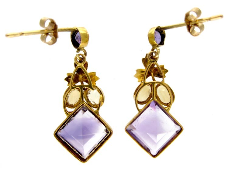 Amethyst & Citrine Gold Drop Earrings