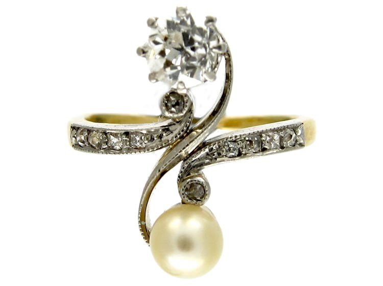 Diamond & Pearl Art Nouveau Ring