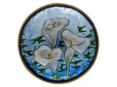 Large Limoges Enamel Art Nouveau Silver Brooch