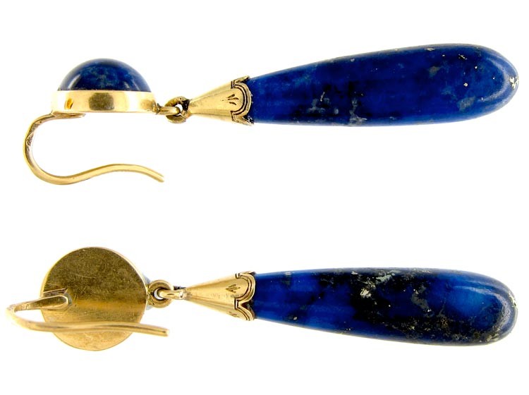 French 18ct Gold Lapis Drop Earrings