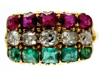 18ct Gold Ruby, Diamond & Emerald Victorian Ring