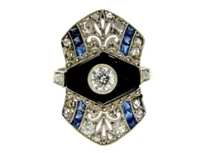 Art Deco Onyx, Sapphire & Diamond Ring
