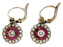Ruby & Diamond Cluster Drop Earrings
