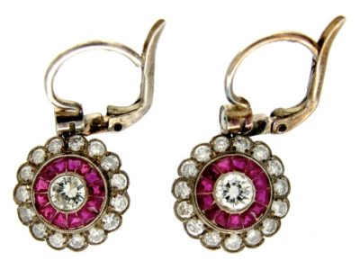 Ruby & Diamond Cluster Drop Earrings