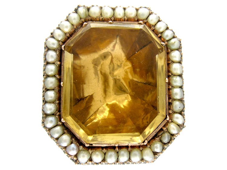 15ct Gold, Citrine & Natural Pearl Brooch