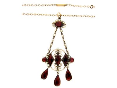 Garnet & Seed Pearl Pendant on Chain