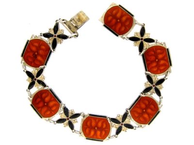 Norwegian Red & Black Enamel Silver Bracelet