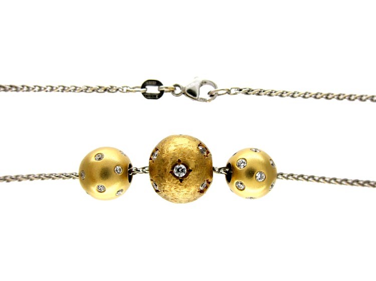18ct White Gold Necklace with Diamond & Yellow Gold Balls
