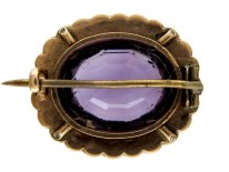 15ct Gold Regency Amethyst & Natural Split Pearls Oval Brooch