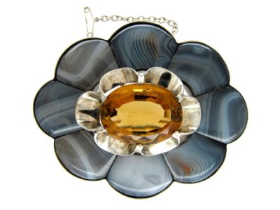 Large Silver Grey Agate Scottish Brooch
