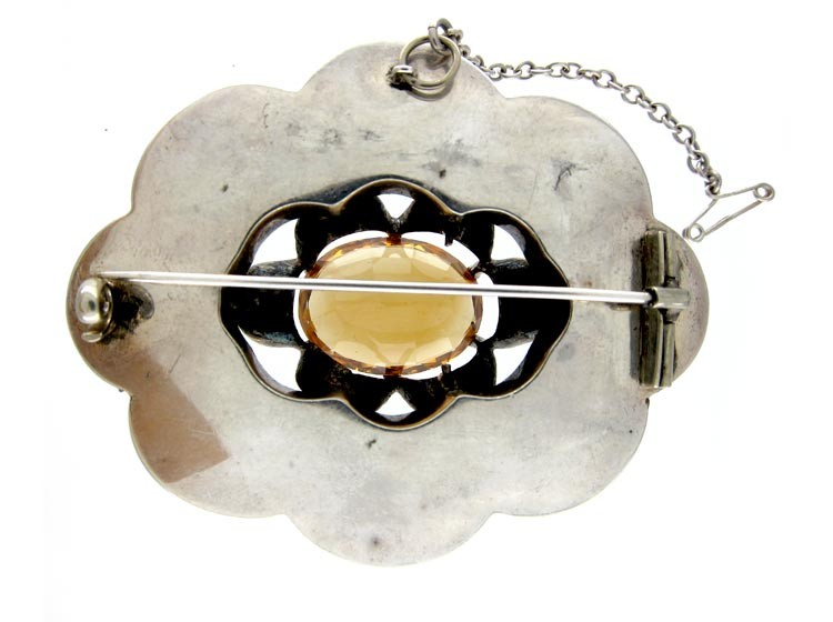 Large Silver Grey Agate Scottish Brooch