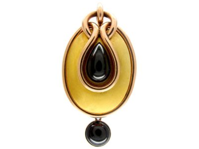 Large Cabochon Garnet Art Nouveau Pendant Brooch