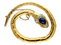 Retro 18ct Gold & Platinum Snake Bracelet set with a Synthetic Sapphire & Diamonds