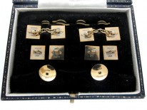 9ct Two Colour Gold Cuffs & Studs Set in Original Case