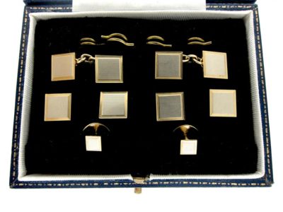 9ct Two Colour Gold Cuffs & Studs Set in Original Case