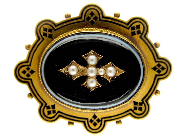 Banded Onyx 18ct Gold Brooch