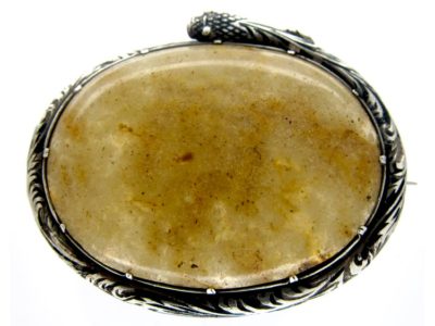 Victorian Agate Brooch with Silver Snake Coiled Around the Agate