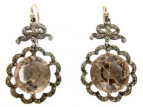 French Marcasite Citrine Drop Silver Earrings