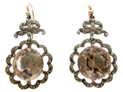 French Marcasite Citrine Drop Silver Earrings
