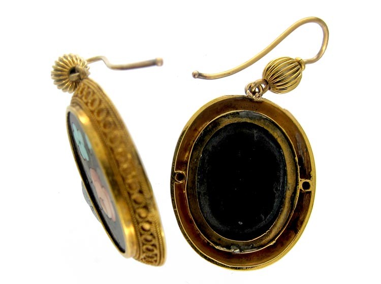 Pietra Dura Victorian 15ct Gold Earrings