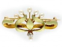 Enamel 14ct Gold Art Nouveau Brooch