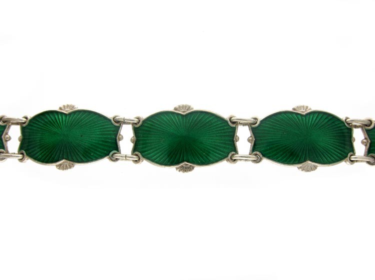 Silver Emerald Green Enamel Bracelet