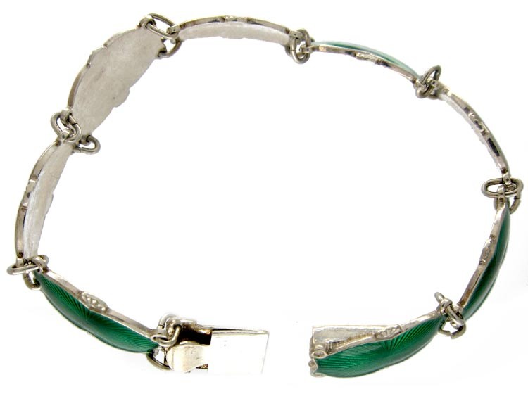 Silver Emerald Green Enamel Bracelet
