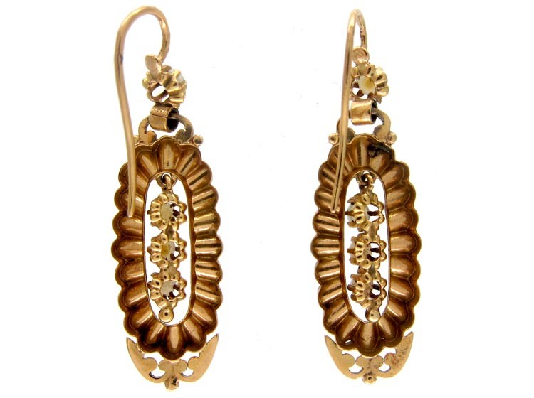 French 18ct Gold & Natural Pearl Drop Earrings