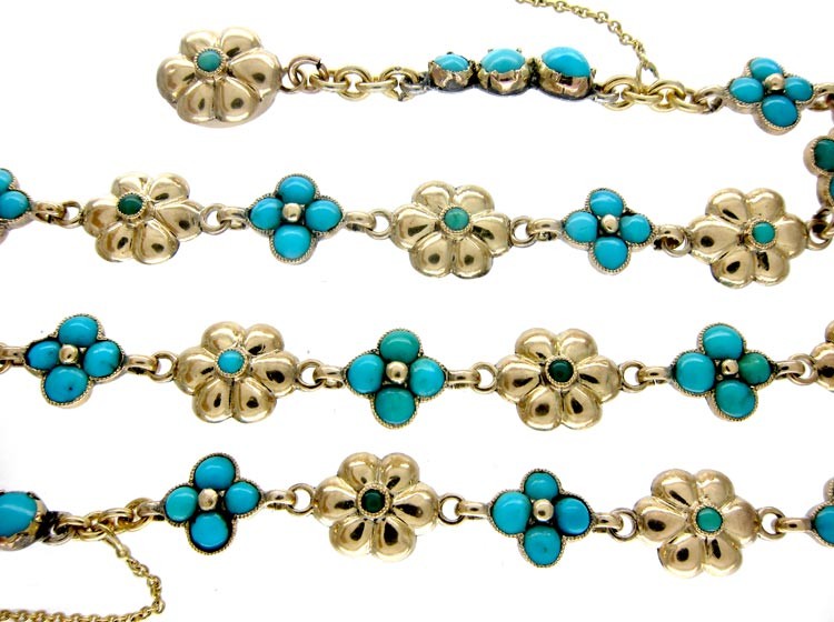 Turquoise 'Forget Me Not' Gold Necklace