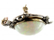 Edwardian Silver & 15ct Gold, Opal & Diamond Pendant Brooch